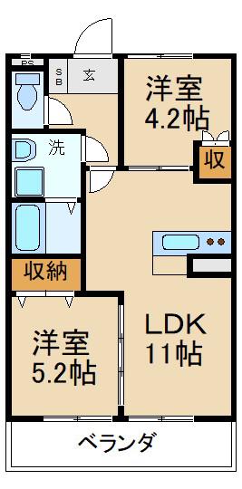 メゾンヴィオレ翔開(2LDK/3階)の間取り写真
