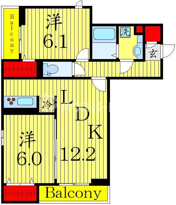 D-ROOM新宿I-B(2LDK/2階)の間取り写真