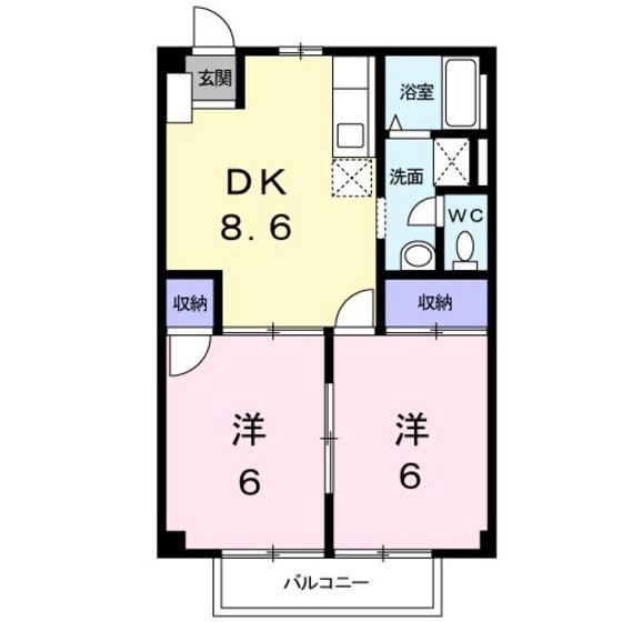 シエヌー(2DK/2階)の間取り写真