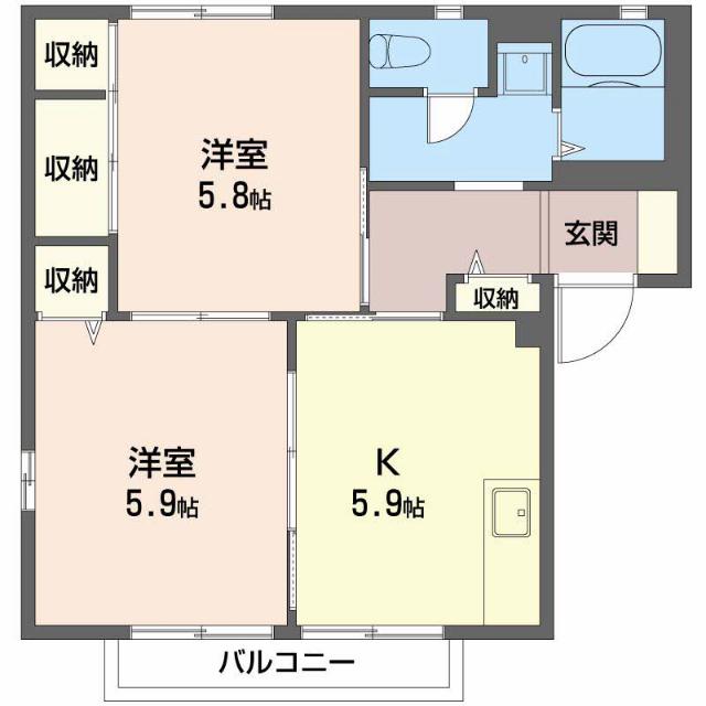 サンコーポ長沢B(2K/2階)の間取り写真