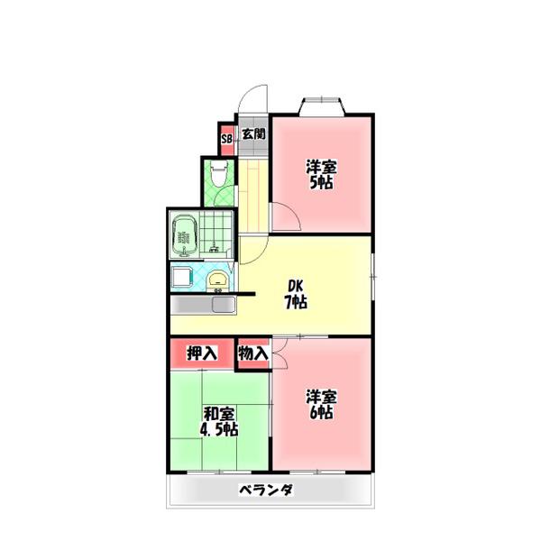 第一寺方ハイツ(3DK/2階)の間取り写真