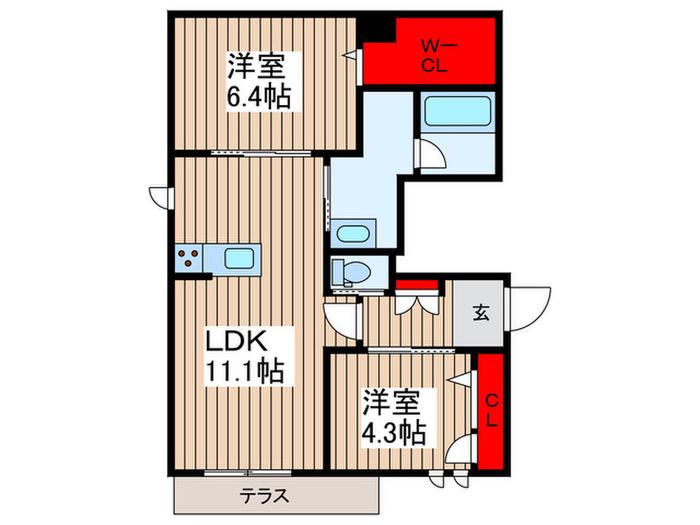時間の翼(2LDK/1階)の間取り写真