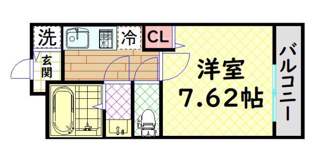 カーサヴェルディ(1K/2階)の間取り写真