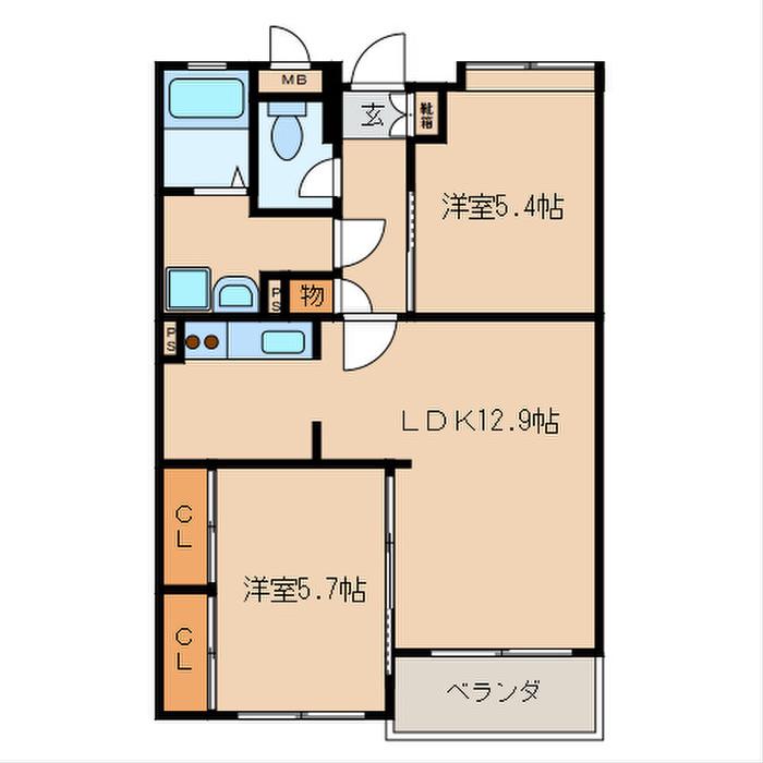 高峰ポロニア(2LDK/2階)の間取り写真