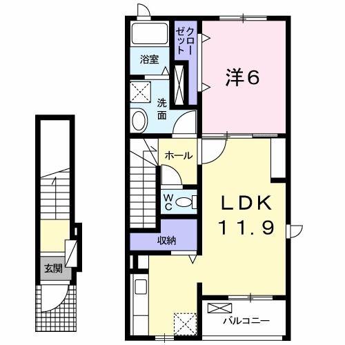 リバーサイド稲熊(1LDK/2階)の間取り写真