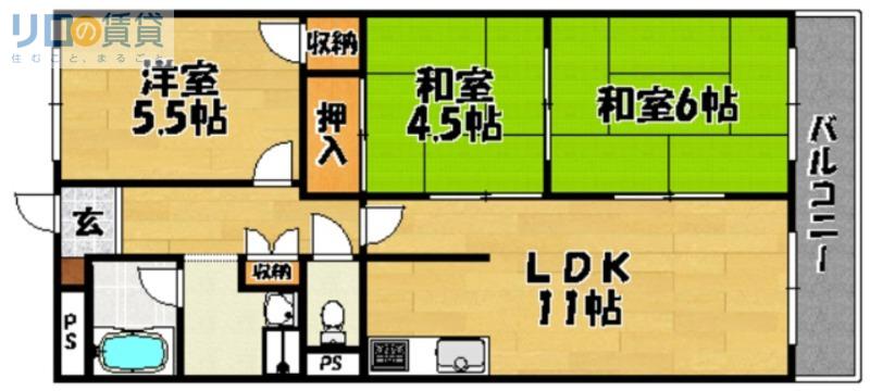 サンライズ御瑞宝I(3LDK/9階)の間取り写真