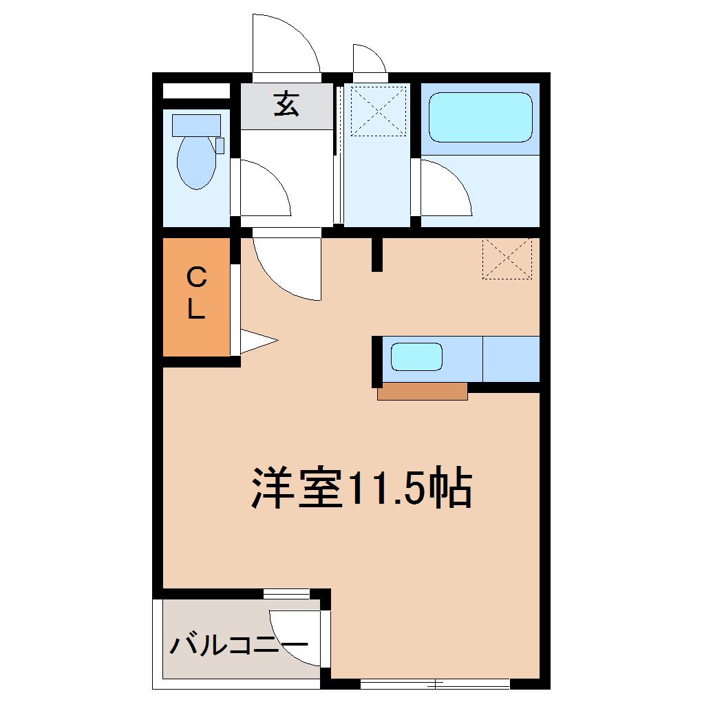 シャルール黒松(ワンルーム/1階)の間取り写真