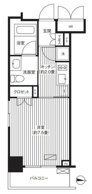 グランハイツ錦糸町(1K/4階)の間取り写真
