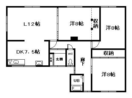 豊岡4.8ハイツ(3LDK/2階)の間取り写真