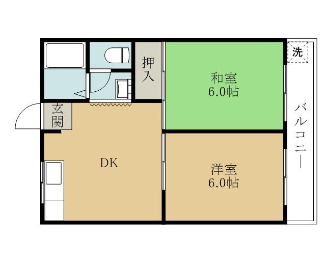 煌 弐番館(2DK/1階)の間取り写真