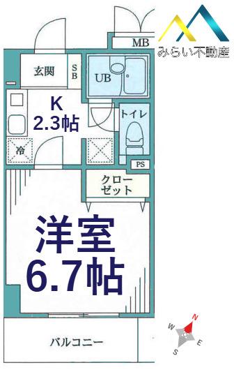 エクセレントアフィ横浜橋(1K/2階)の間取り写真