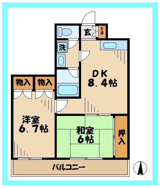 オークハイツ(2DK/2階)の間取り写真