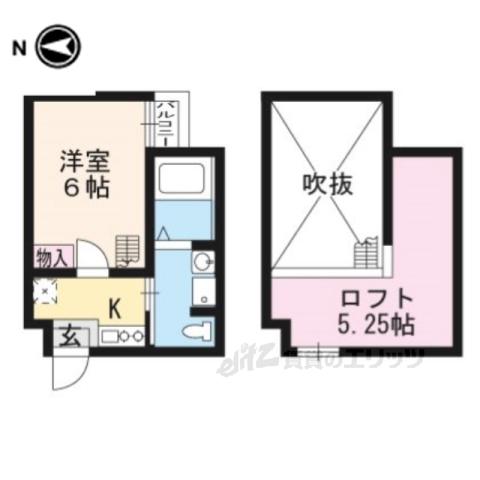 ウエスト9 MIRROR 1号館(1K/2階)の間取り写真