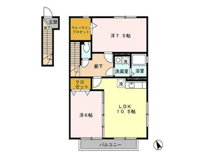 メゾンクオーレ E(2LDK/2階)の間取り写真