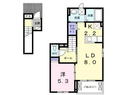 ノ-スカントリ-B(1LDK/2階)の間取り写真