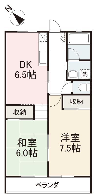 カーサ六万寺(2DK/2階)の間取り写真