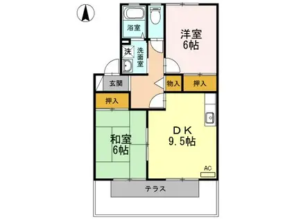 フェルメールヒルズ(2DK/1階)の間取り写真