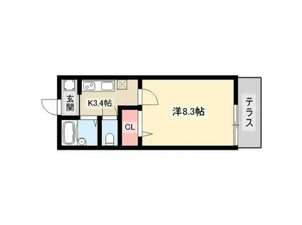 スプリングコート(1K/1階)の間取り写真