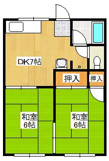 アパート宝(2DK/2階)の間取り写真