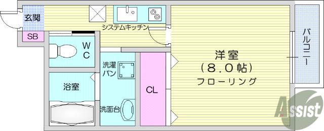 ポミエ北山(1K/1階)の間取り写真