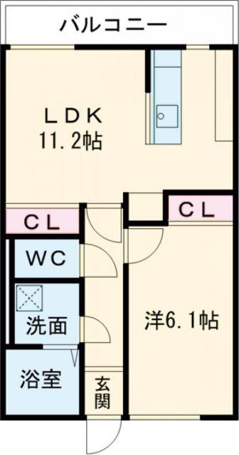 アサヒレジデンス(1LDK/2階)の間取り写真
