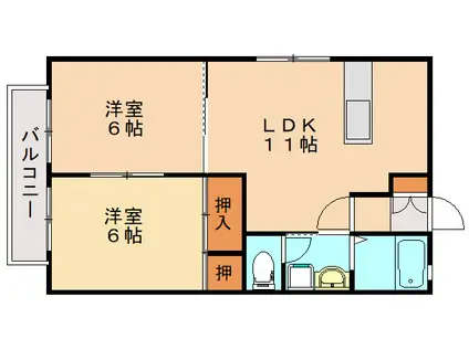 ディアスT(2LDK/1階)の間取り写真