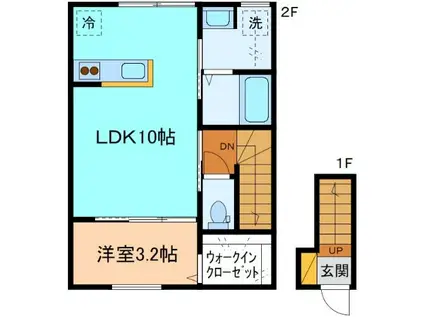 サン・ステージ今泉B棟(1LDK/2階)の間取り写真