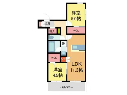 西宮市甲子園四番町ヘーベルメゾン(2LDK/3階)の間取り写真