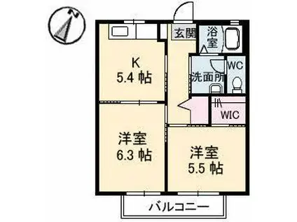 メゾンスカイヒルズ P棟(2K/1階)の間取り写真