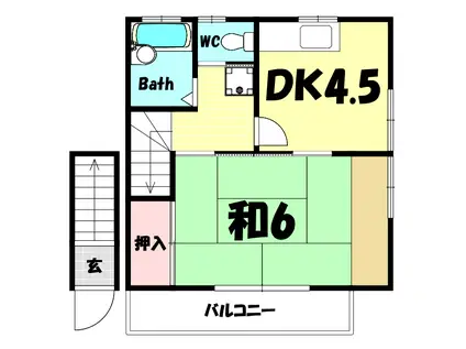 高下ハイツ(1DK/2階)の間取り写真
