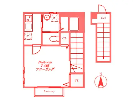ヴィーボヌール(1K/2階)の間取り写真