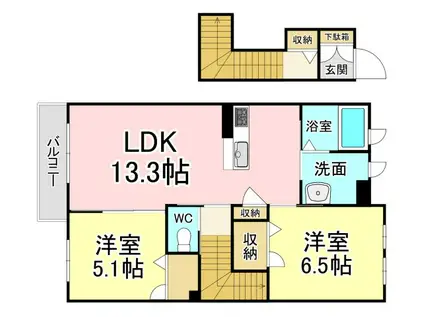 シャーメゾンリシェスII (2LDK/2階)の間取り写真