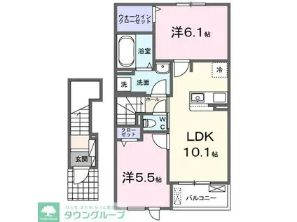 ヤングウッズ柏の葉I(1LDK/2階)の間取り写真