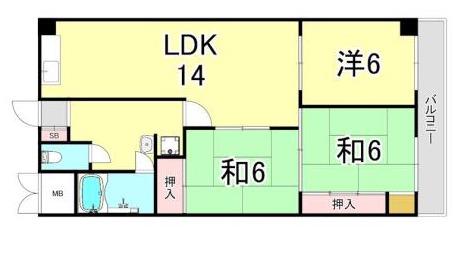 東朋第一マンション(3LDK/6階)の間取り写真