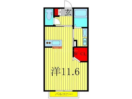 ローズガーデン柏の葉A(ワンルーム/2階)の間取り写真