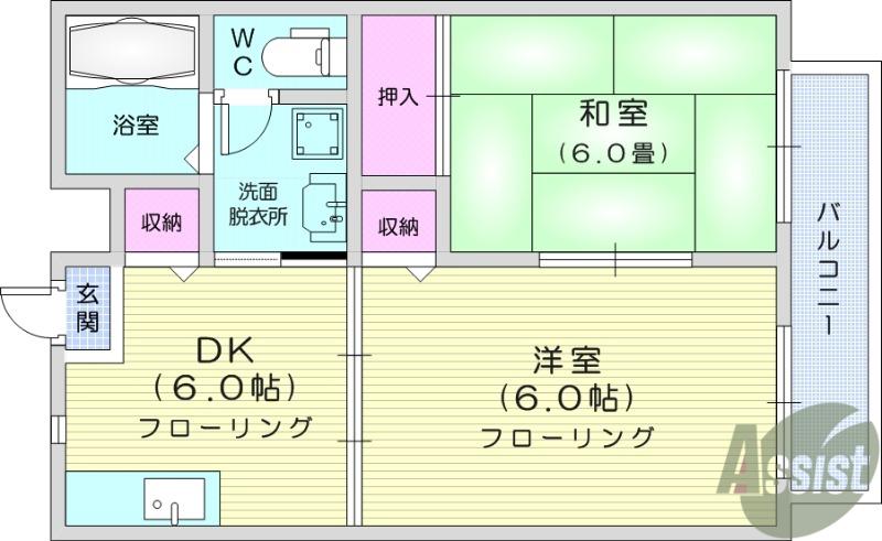 ビューシティ泉 Ⅵ(2DK/1階)の間取り写真