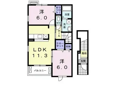 カーサ・フォルトナータA(2LDK/2階)の間取り写真