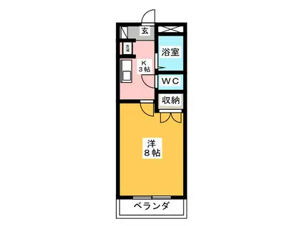 カーサU(1K/1階)の間取り写真