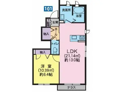 JR常磐線 いわき駅 徒歩18分 2階建 築11年(1LDK/1階)の間取り写真