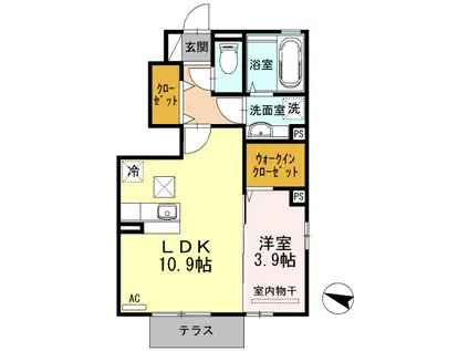 ウィット植松(1LDK/1階)の間取り写真