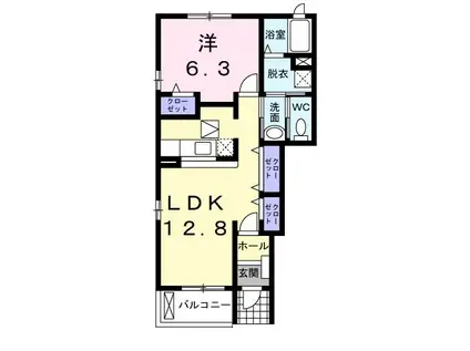 ソレイユA(1LDK/1階)の間取り写真