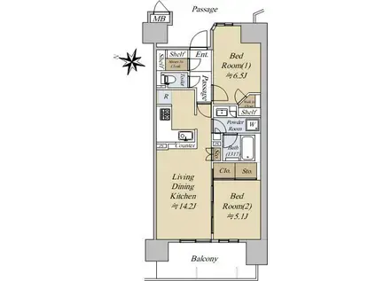 レジデントプレイス西葛西(2LDK/5階)の間取り写真