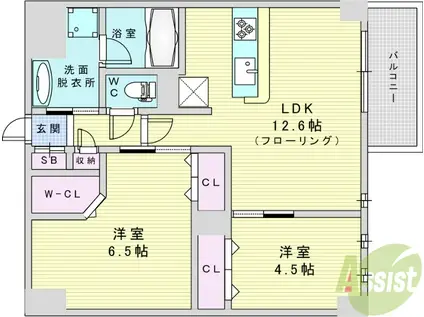 OUESTRIVIERE(2LDK/3階)の間取り写真