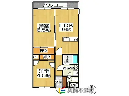 ロイヤルアスコット東屋形(2LDK/3階)の間取り写真