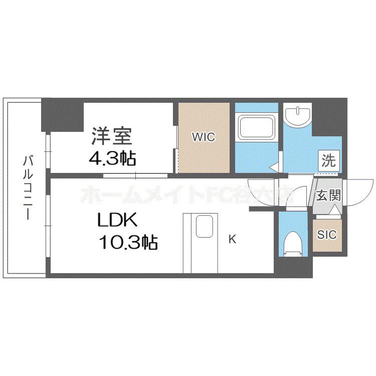D.CLAREST本庄東FJRE(1LDK/8階)の間取り写真