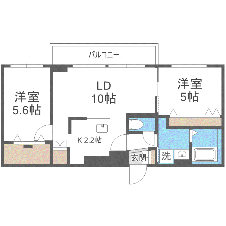 グレン山鼻(2LDK/3階)の間取り写真