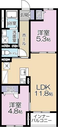 カサブランカ(2LDK/3階)の間取り写真