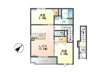 グリーン・ローズ壱番館(2LDK/2階)の間取り写真