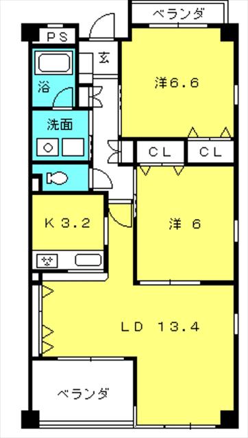 リジェールA棟(2LDK/3階)の間取り写真