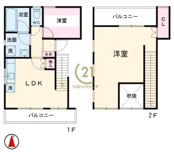 フェリス神楽坂(2LDK/2階)の間取り写真